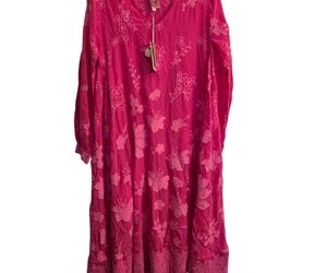 NWT Johnny Was Nathy Lily Vibrant Hot Pink Floral Dress